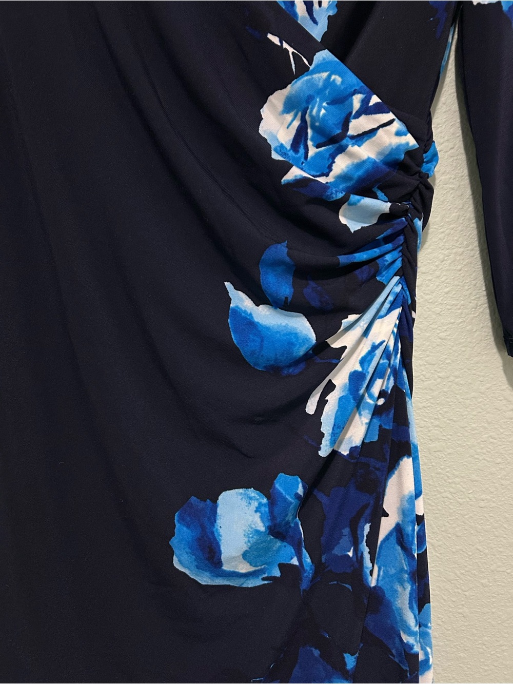 Lauren Ralph Lauren Navy Floral Faux-Wrap Dress with Blue Roses - Picture 2 of 8